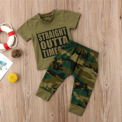 

2pcs Baby Boys Girls ArmyGreen T-shirt Camo Pants Set Clothes