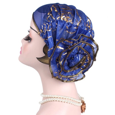 

6 Colors Muslim Women Flower Turban Hijab Hats Chemo Caps Elastic Beanie Head Wrap