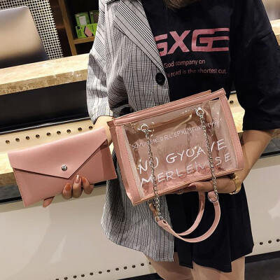 

Korean Bags For Women 2019 New Girls Casual Version Transparent Letter Wild Crossbody Bag Single Shoulder Diagonal Composite