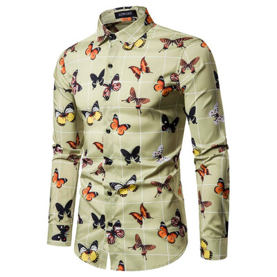 

Toponeto Mens Ethnic Style Vintage Printing Slim Long Sleeve Dress Shirt Blouse Tops