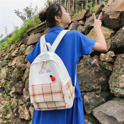 

Happy schoolbag girl Korean version of high school insfeng college students shoulder bag old feeling young girl fresh simple Backp