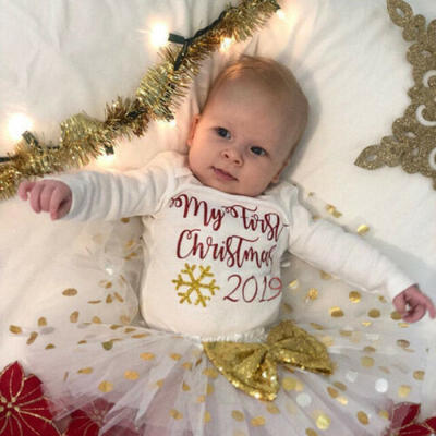 

Newborn Baby Girl My 1st Christmas Clothes RomperTutu Skirt Outfits Xmas Gift