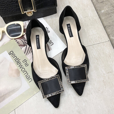 

French Girl High-heeled Shoes Korean Version Fine-heeled Baidan Fairy Wind Sexy Black Hollow Single Shoes