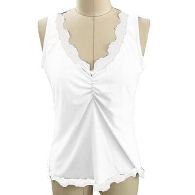 

Nomeni Women Pure Color Lace Round Collar Tight Fitting T-shirt