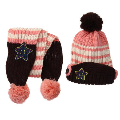 

Winter Warm Baby Knitted Hat Scarf Set Fashion 5-Star Crochet Beanie Hat
