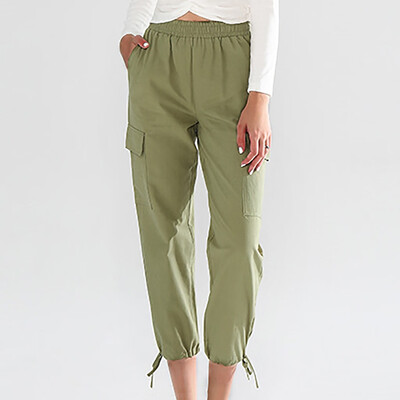 

Tailored Womens Lace Up Pants Elastic Waist Pants Outdoor Pocket Sweatpants
