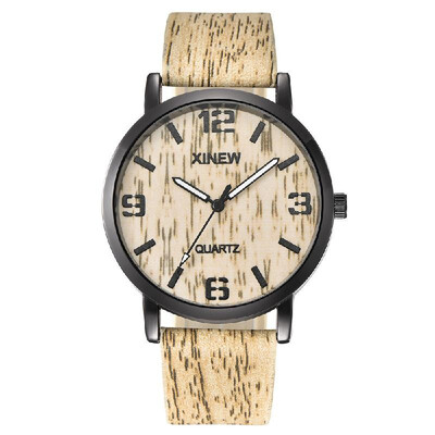 

Men Fashion Wrist Watch Student Simple Bark Pattern Leather Band Quartz Watch