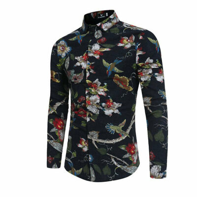 

SUNSIOM Mens Floral Casual Formal Shirt Long Sleeve Slim Fit Business Dress Shirts Tops