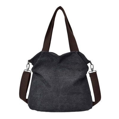 

Casual Solid Color Tote Women Large Capacity Zip Crossbody Shoulder Canvas Bag