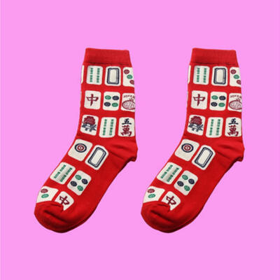 

1 Pair Ulzzang Harajuku Novelty Colorful Mahjong Pattern Couple Funny Socks Men Women Cotton Funky Crew Socks