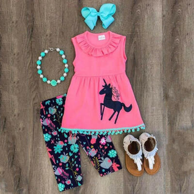 

US Stock Kids Baby Girls Outfits Set Unicorn Clothes Tops T-shirt Dress Pants