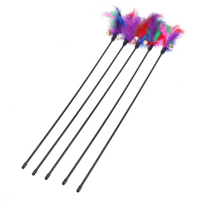 

5pcs Cat Kitten Pet Teaser Turkey Feather Interactive Stick Toy Wire Chaser