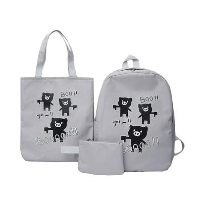 

3pcsset Canvas Women Cartoon Backpack Large Capacity Shoulder Bag Clutch