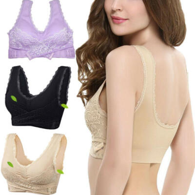 

Womens Sexy Front Cross Adjustable Side Buckle Wireless Lace Vest Bra Yoga Sport