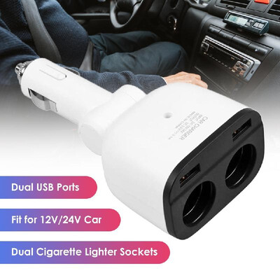 

Car Charger Adapter with Digital Display Double Sockets Dual USB Ports