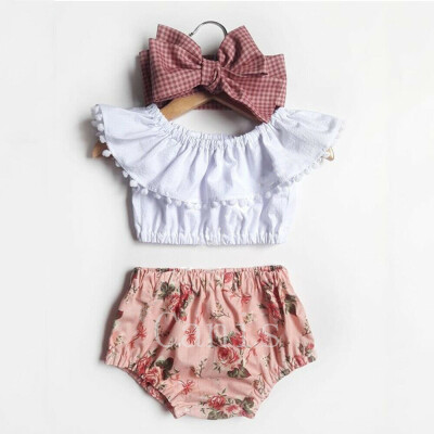 

Toddler Baby Girl Clothes Ruffle Tops Crop Floral Shorts Summer Outfits Set