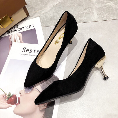 

Spring pointed high heels Korean version of fine heels sexy black 100 professional work shoes