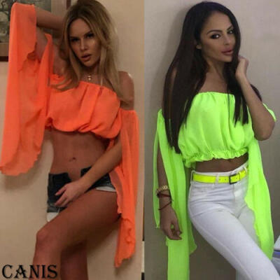 

Casual Bandeau Women Off Shoulder Cocktail Vest Tube Sleeve Slit Crop Top