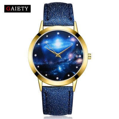 

〖Follure〗Women Fashion Starry Sky Leather Band Analog Quartz Round Wrist Watch Watches BK