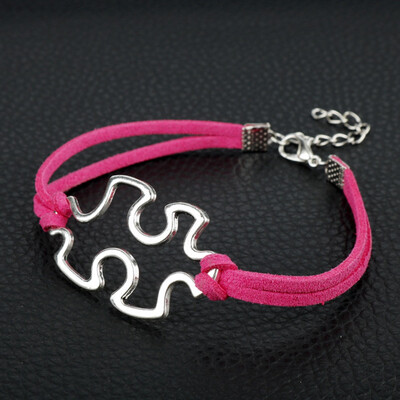 

Punk Antique Silver Jigsaw Autism Awareness Charms Jewelry Men Leather Puzzle Bracelets Best Gift