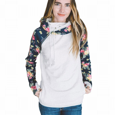 

Lace stitching long sleeve pullover hook womens hooded sweatshirt