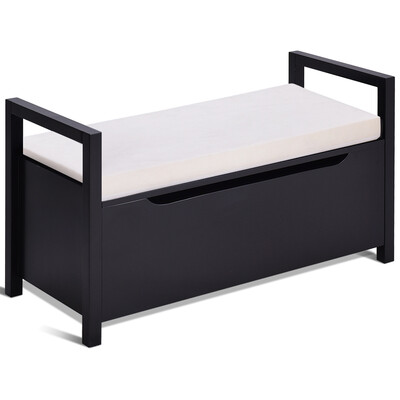 

Shoe Bench Hallway Entryway Storage Rack w Cushion Seat-Black