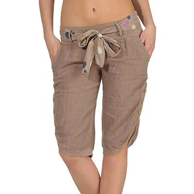 

Starmoon Women Summer Elastic Waist Check Pants Shorts Baggy Wide Leg Plus Yoga Capris
