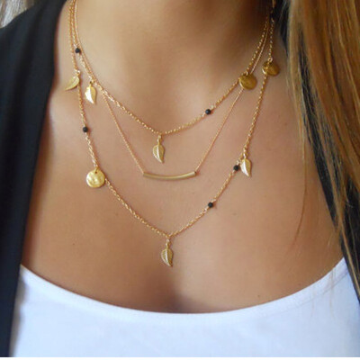 

IF ME Vintage Multilayer Crystal Pendant Necklace Women Gold Color Beads Moon Star Horn Crescent Choker Necklaces Jewelry New