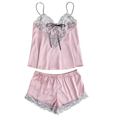 

Toponeto Fashion Girls Cute Lace Embroidered Silk Underwear And Shorts Pajama Set