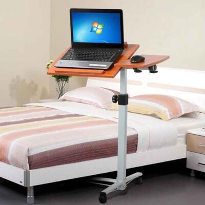 

Angle & Height Adjustable Mobile Laptop Notebook Desk Rolling Stand Cart Castors Bed Table Brown