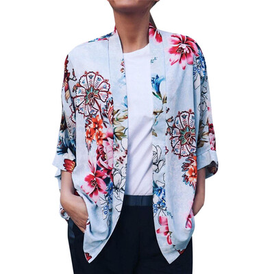 

Toponeto Women Floral Printing Open Cape Casual Coat Blouse kimono Jacket Cardigan