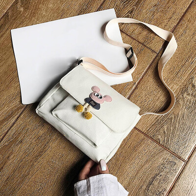 

Tailored Female Canvas Bag Cartoon Shoulder Student Messenger Bag Sleek Simple Bag