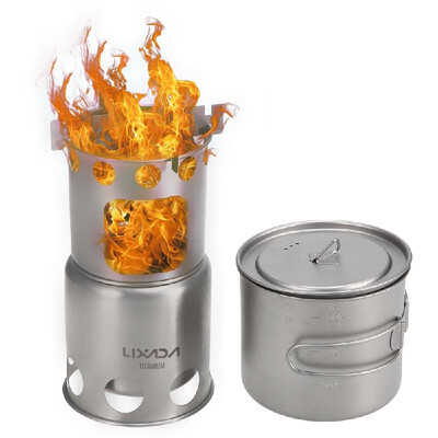 

Outdoor Titanium Camping Cookware Set Folding Backpacking Camp Stove with 1100ml Pot