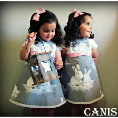 

UK Bestie Toddler Kids Baby Girl Easter Summer Casual Bunny Dress Clothes 1-6Yrs