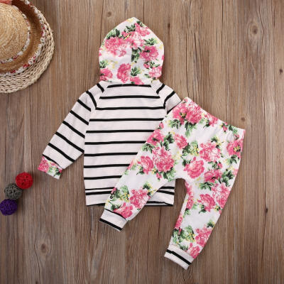 

Lovely Floral Baby Girls Long Sleeve T-shirtPants Outfits 2PCS Kids Hooded Clothes Set