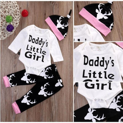

Newborn Infant Baby Girl Clothes Tops Romper Deer Pants Leggings Hat Outfits 3PCS Set 0-18M