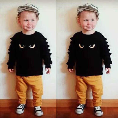 

USASTOCK Toddler Kids Baby Boy Outfits Clothes Monster Sweatshirt TopsPant 2PCS