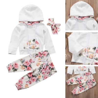 

US 3pcs Baby Girl Infant Clothes Hooded Tops Pants Infant Outfits Sets Tracksuit