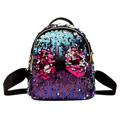 

Mini Sequin Backpack Bowknot Women Girls Zipper Travel Shining Shoulder Bag