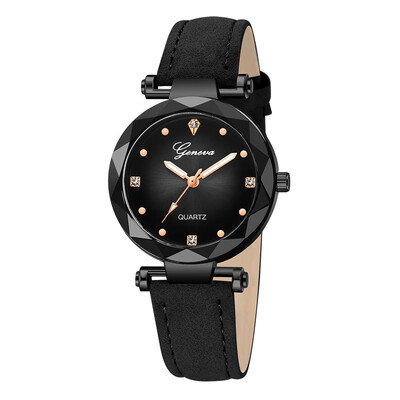

RM New Fashion Geneva Women Leather Band Stainless Steel Quartz Analog Wrist Watch