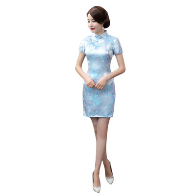 

Chinese Women Plum Blossom Bridesmaid Short Sleeve Split Mini Evening Dress
