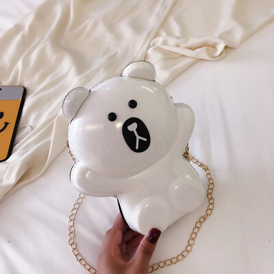 

2019 new cartoon cute little bear girl casual shoulder Messenger bag hard shell fashion wild chain cosmetic bag