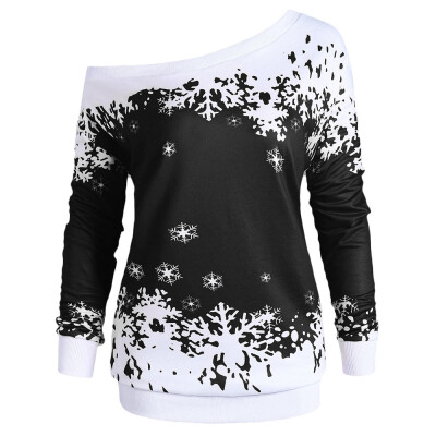 

Plus Size One Shoulder Christmas Snowflake Sweatshirt