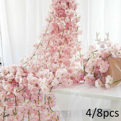 

248pcs 18M Artificial Fake Cherry Blossom Garland Hanging Vine Silk Garland Flowers Wedding Christmas Party Decor