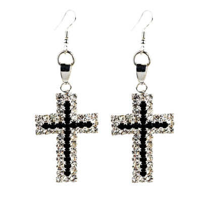 

Women Ladies Fashion Jewelry Rhinestone Stud Hook Cross Dangle Earrings Stud Earring