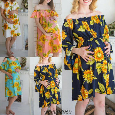 

Womens Summer Maternity Pregnancy Mini Dress Floral Off Shoulder Party Loose