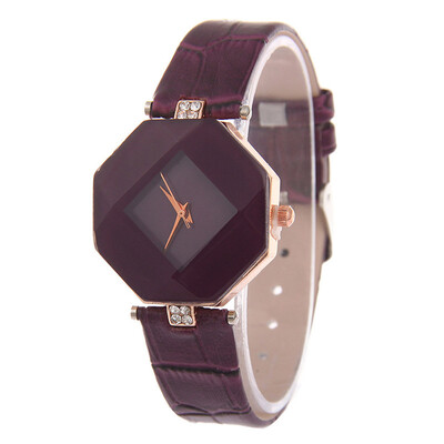 

Women Watches Gem Cut Geometry Crystal Leather Quartz Wristwatch Fashion Dress Watch Ladies Gifts Clock Relogio Feminino