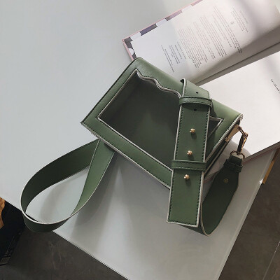 

Qiao Bani 2019 new Korean chic fashion simple solid color transparent flip bag trend single shoulder diagonal handbag