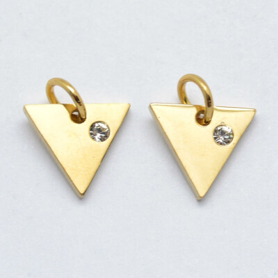 

316 Stainless Steel Pendants with Cubic Zirconia Triangle Clear Real Gold Plated 95x105x2mm Hole 3mm