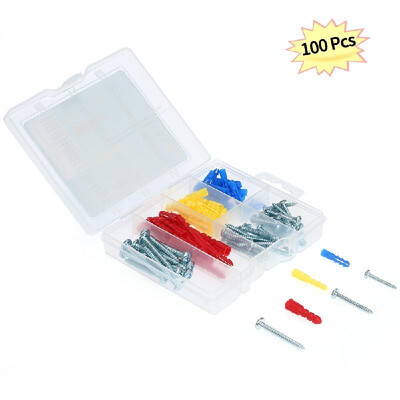 

TKExcellent 100pcs Ribbed Plastic Anchors & Screws Kit Anchors&Self-tapping Screws Set